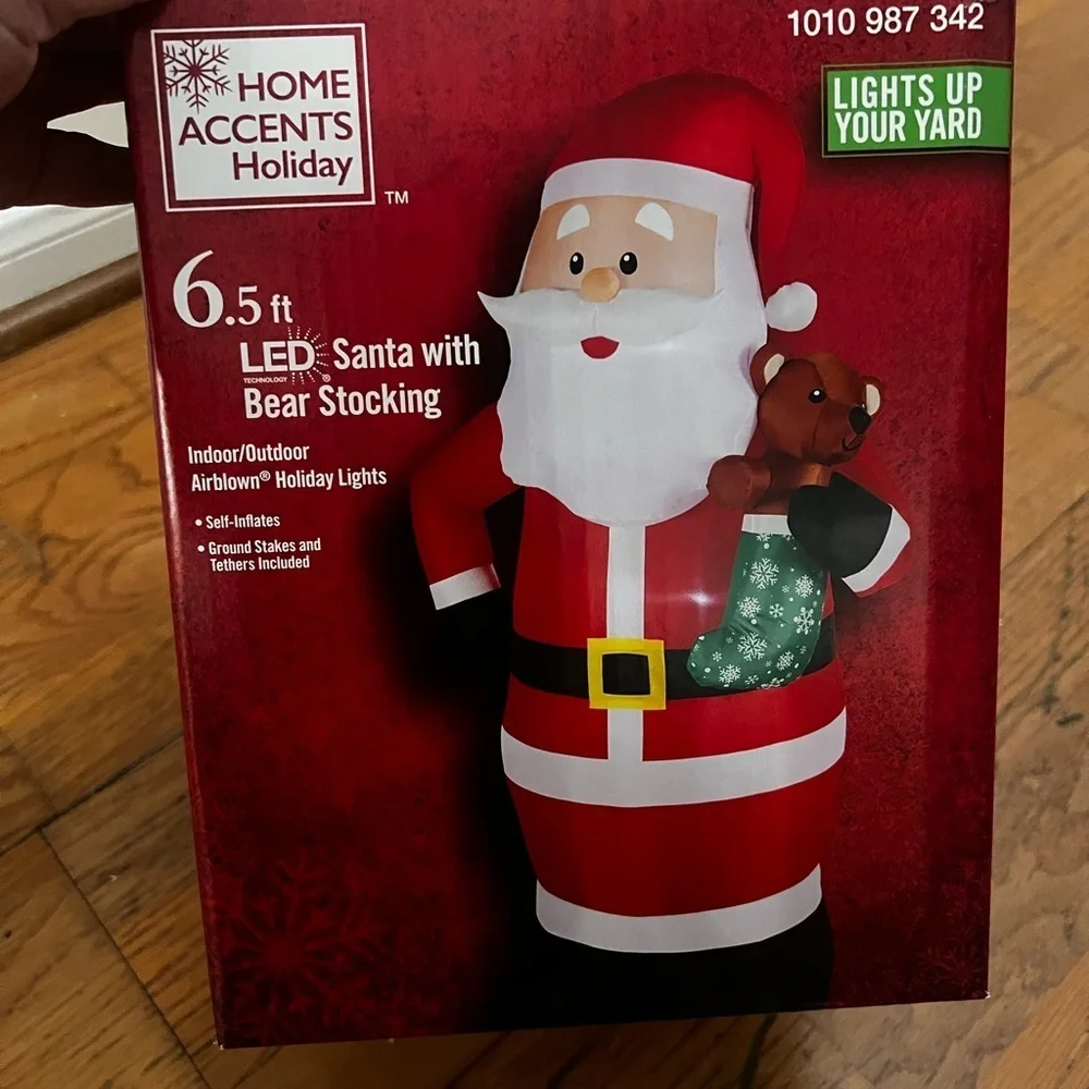 Christmas Inflatable Santa Claus with Teddy Bear LED Airblown Holiday Lights NIB